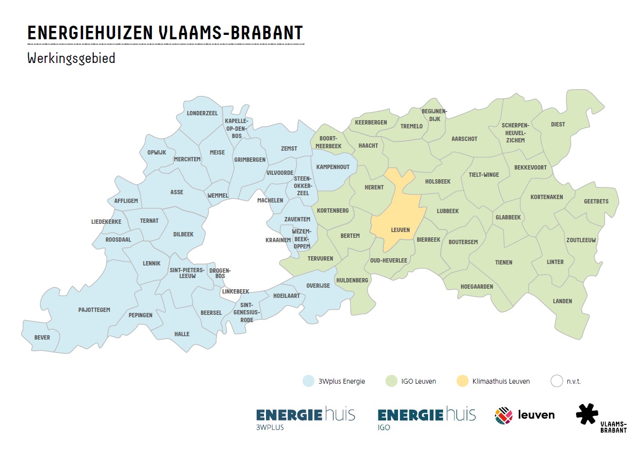 Energiehuizen Vlaams-Brabant - kaart 2025 Kaart 2025 - energiehuizen Vlaams-Brabant