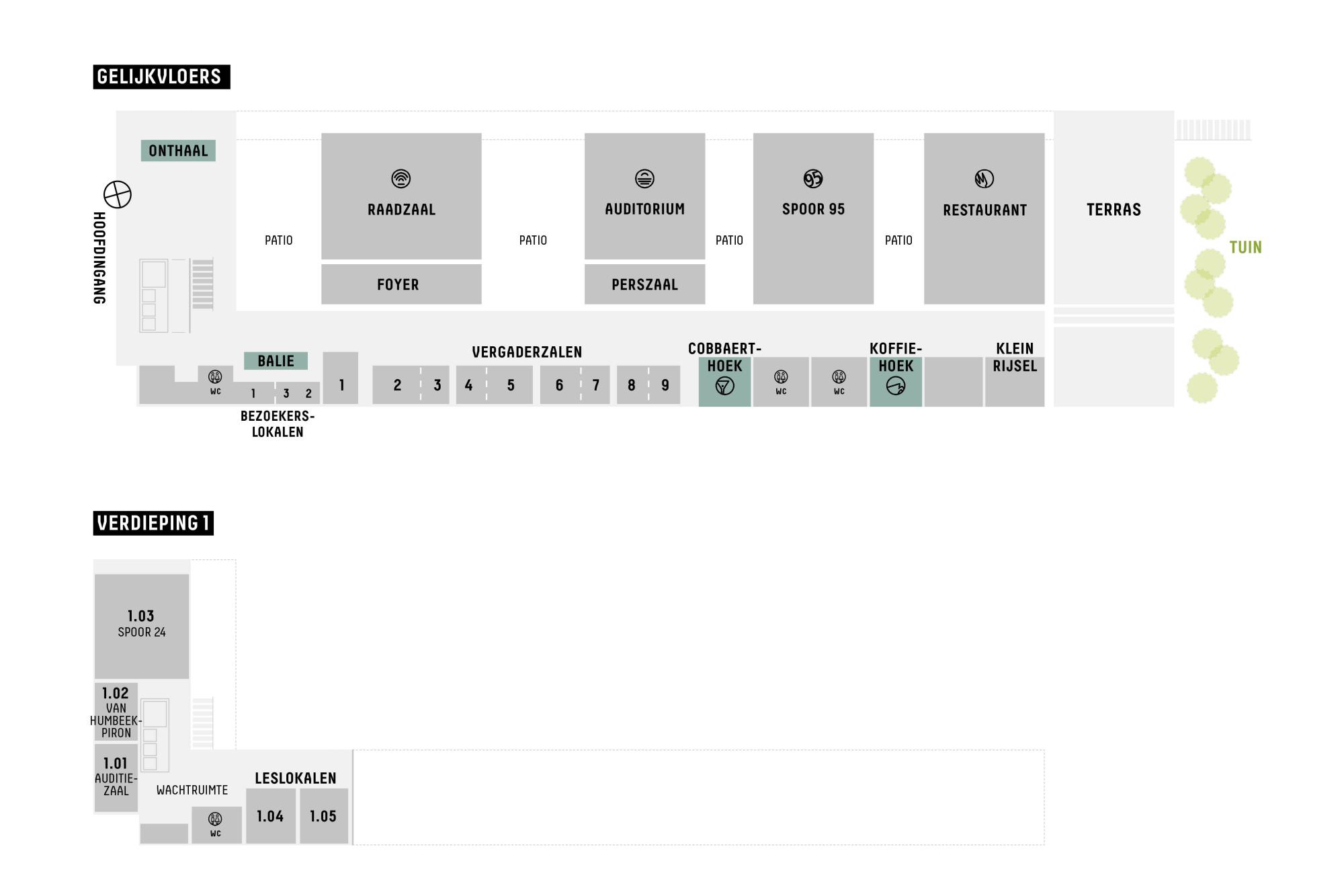 Provinciehuis eenvoudig schematisch grondplan Schematisch grondplan gelijkvloers en eerste verdieping provinciehuis